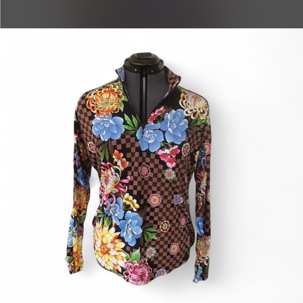 Gottex Multicolor Floral Checkered UV Protection Blouse